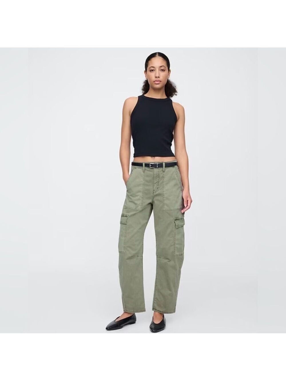 Gap High Rise Relaxed Utility Cargo Barrel Pants Tapered Leg NEW Khaki Green
